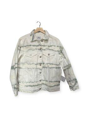 Zara TIE-DYE Denim Jacket, Size M, White/green,  NWT